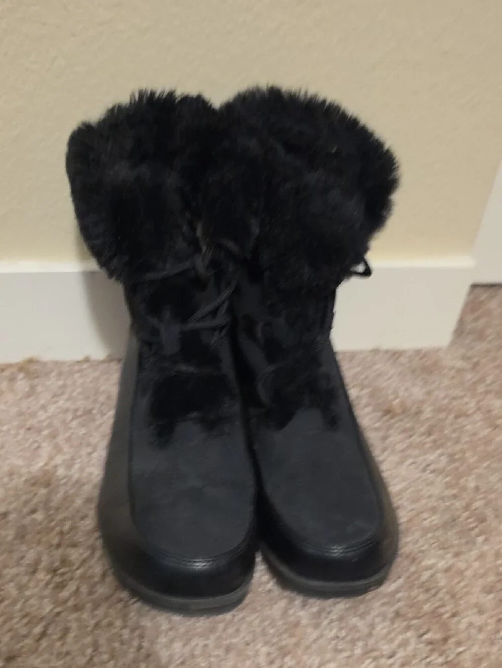 JBU Black Faux-Fur Lace-Up Winter Boots